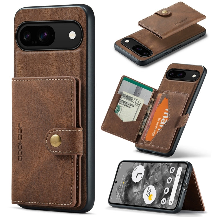 For Google Pixel 9 JEEHOOD J01 Retro Magnetic Detachable Wallet Phone Case(Brown)