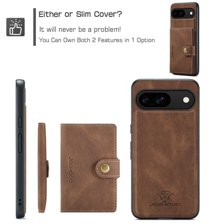 For Google Pixel 9 JEEHOOD J01 Retro Magnetic Detachable Wallet Phone Case(Brown)