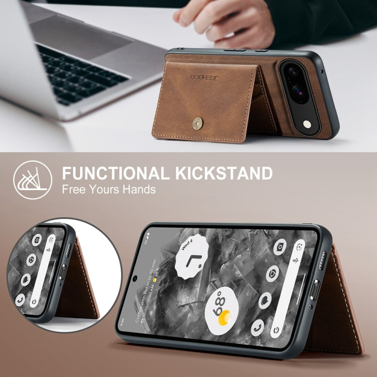For Google Pixel 9 JEEHOOD J01 Retro Magnetic Detachable Wallet Phone Case(Brown)
