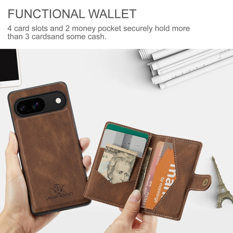 For Google Pixel 9 JEEHOOD J01 Retro Magnetic Detachable Wallet Phone Case(Brown)