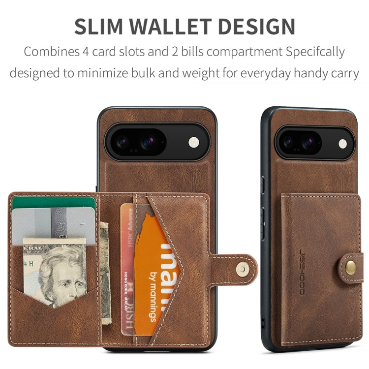 For Google Pixel 9 JEEHOOD J01 Retro Magnetic Detachable Wallet Phone Case(Brown)