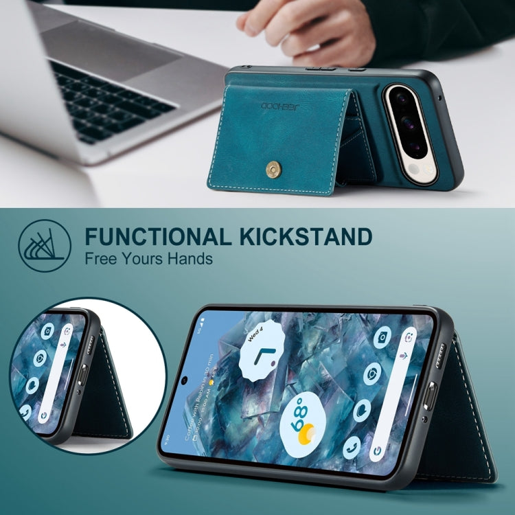 For Google Pixel 9 Pro JEEHOOD J01 Retro Magnetic Detachable Wallet Phone Case(Blue)