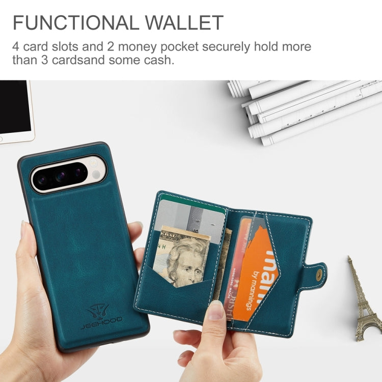 For Google Pixel 9 Pro JEEHOOD J01 Retro Magnetic Detachable Wallet Phone Case(Blue)