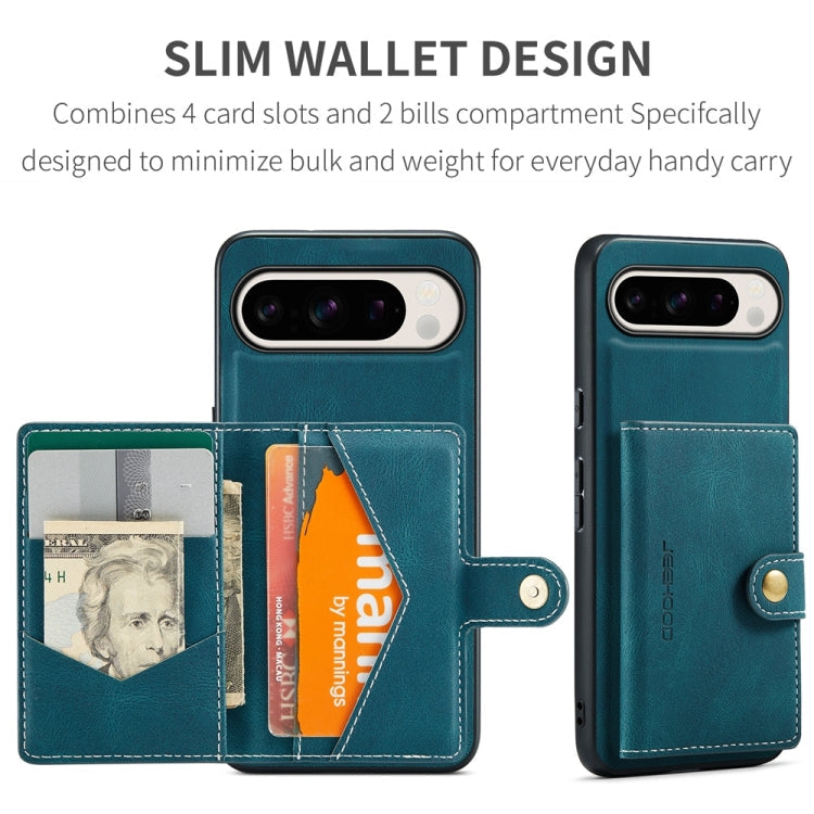 For Google Pixel 9 Pro JEEHOOD J01 Retro Magnetic Detachable Wallet Phone Case(Blue)