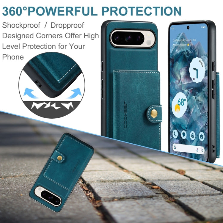 For Google Pixel 9 Pro JEEHOOD J01 Retro Magnetic Detachable Wallet Phone Case(Blue)