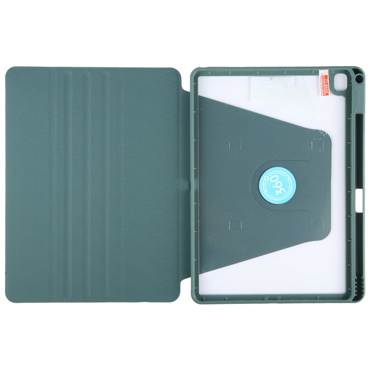 For iPad 10.2 2021 / 2020 / 2019 / Air 3 GEBEI Acrylic TPU 3-folding Rotating Smart Tablet Leather Case withh Pen Slot(Dark Green)