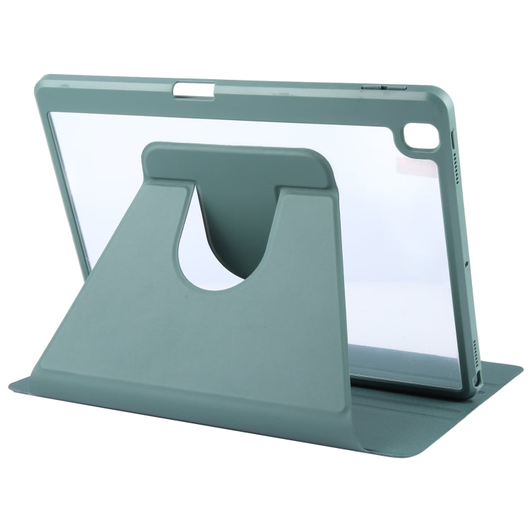 For iPad 10.2 2021 / 2020 / 2019 / Air 3 GEBEI Acrylic TPU 3-folding Rotating Smart Tablet Leather Case withh Pen Slot(Dark Green)