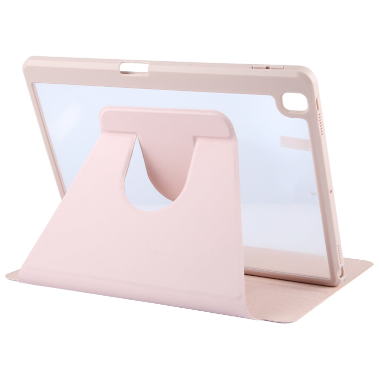 For iPad 10.2 2021 / 2020 / 2019 / Air 3 GEBEI Acrylic TPU 3-folding Rotating Smart Tablet Leather Case withh Pen Slot(Pink)