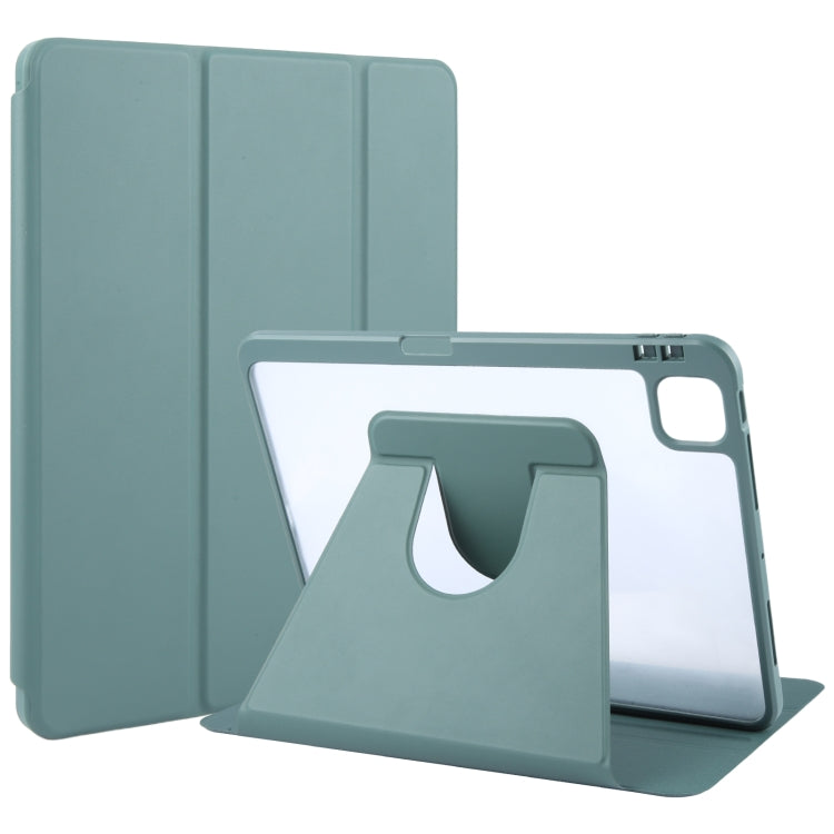 For iPad 2025 / 2022 GEBEI Acrylic TPU 3-folding Rotating Smart Tablet Leather Case withh Pen Slot(Dark Green)