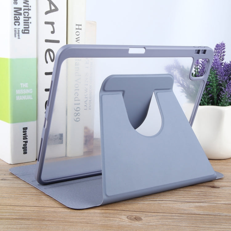For iPad 2025 / 2022 GEBEI Acrylic TPU 3-folding Rotating Smart Tablet Leather Case withh Pen Slot(Light Purple)
