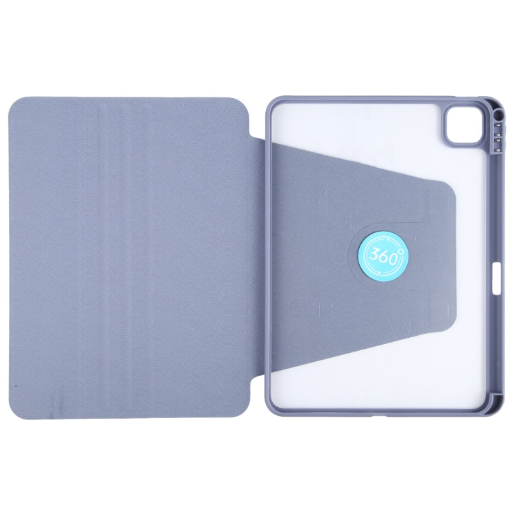 For iPad Pro 11 2022 / 2021 / 2020 GEBEI Acrylic TPU 3-folding Rotating Smart Tablet Leather Case withh Pen Slot(Light Purple)