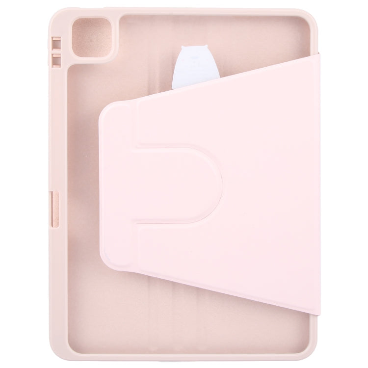 For iPad Pro 11 2022 / 2021 / 2020 GEBEI Acrylic TPU 3-folding Rotating Smart Tablet Leather Case withh Pen Slot(Pink)