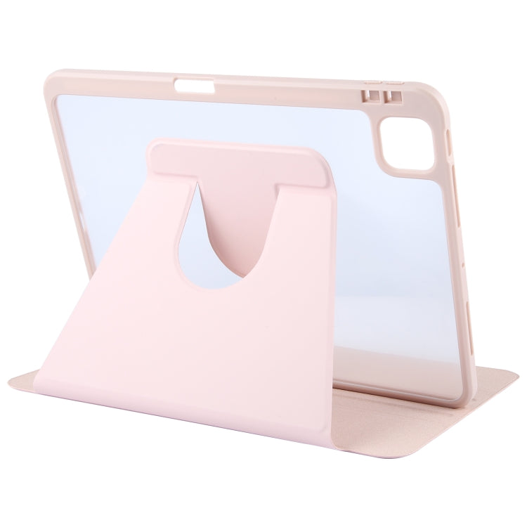 For iPad Pro 11 2022 / 2021 / 2020 GEBEI Acrylic TPU 3-folding Rotating Smart Tablet Leather Case withh Pen Slot(Pink)