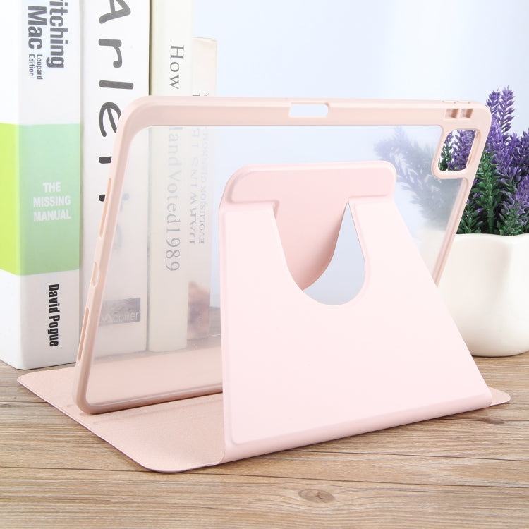 For iPad Pro 11 2022 / 2021 / 2020 GEBEI Acrylic TPU 3-folding Rotating Smart Tablet Leather Case withh Pen Slot(Pink)