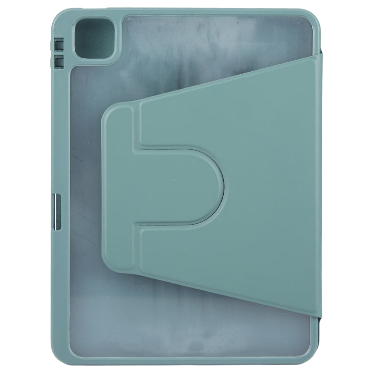 For iPad Air 11 2026 / 2025 / 2024 GEBEI Acrylic TPU 3-folding Rotating Smart Tablet Leather Case withh Pen Slot(Dark Green)