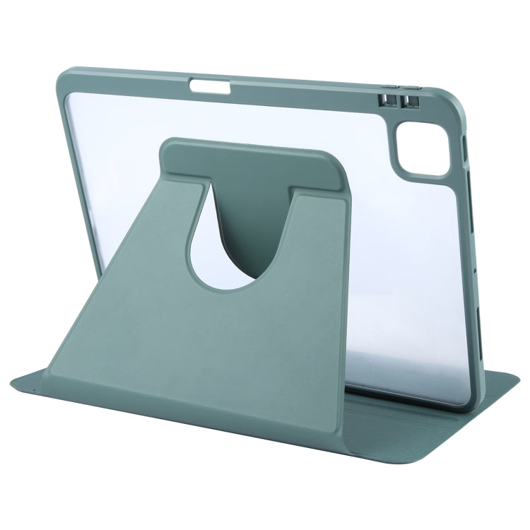 For iPad Air 11 2026 / 2025 / 2024 GEBEI Acrylic TPU 3-folding Rotating Smart Tablet Leather Case withh Pen Slot(Dark Green)