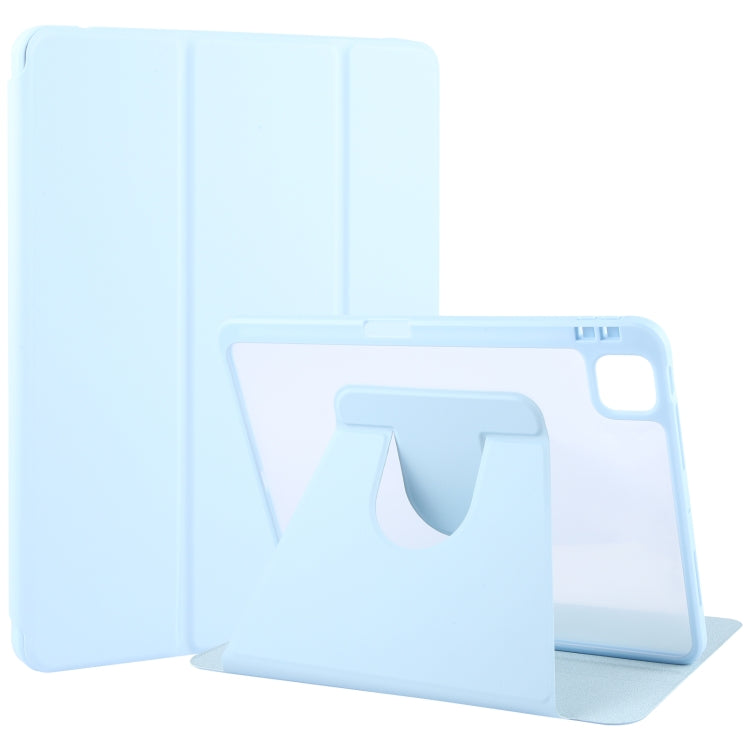 For iPad Air 11 2026 / 2025 / 2024 GEBEI Acrylic TPU 3-folding Rotating Smart Tablet Leather Case withh Pen Slot(Sky Blue)