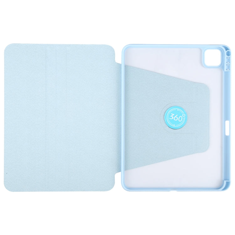 For iPad Air 11 2026 / 2025 / 2024 GEBEI Acrylic TPU 3-folding Rotating Smart Tablet Leather Case withh Pen Slot(Sky Blue)