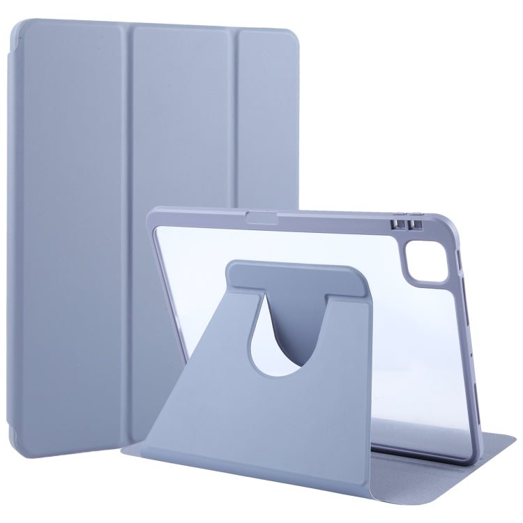 For iPad Air 11 2026 / 2025 / 2024 GEBEI Acrylic TPU 3-folding Rotating Smart Tablet Leather Case withh Pen Slot(Light Purple)