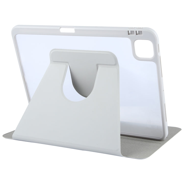 For iPad Air 13 2026 / 2025 / 2024 GEBEI Acrylic TPU 3-folding Rotating Smart Tablet Leather Case withh Pen Slot(Grey)
