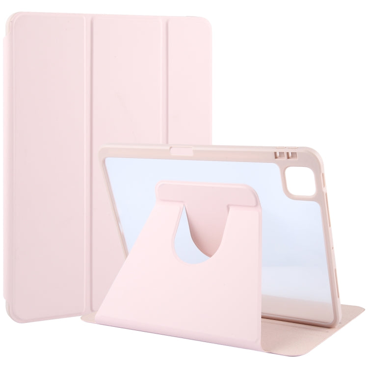 For iPad Air 13 2026 / 2025 / 2024 GEBEI Acrylic TPU 3-folding Rotating Smart Tablet Leather Case withh Pen Slot(Pink)