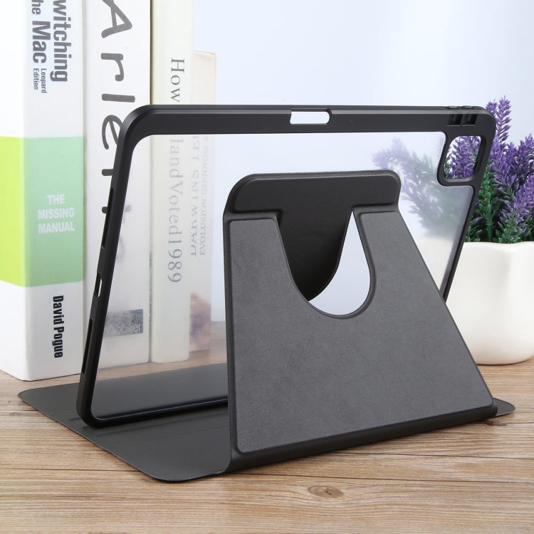 For iPad Pro 12.9 2022 / 2021 / 2020 GEBEI Acrylic TPU 3-folding Rotating Smart Tablet Leather Case withh Pen Slot(Black)