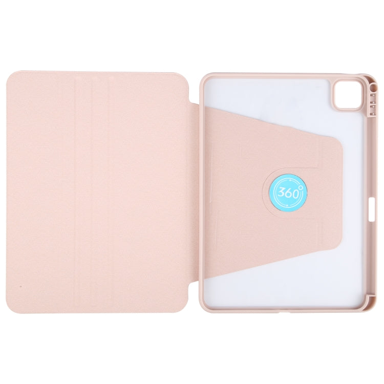 For iPad Pro 13 2025 / 2024 GEBEI Acrylic TPU 3-folding Rotating Smart Tablet Leather Case withh Pen Slot(Pink)
