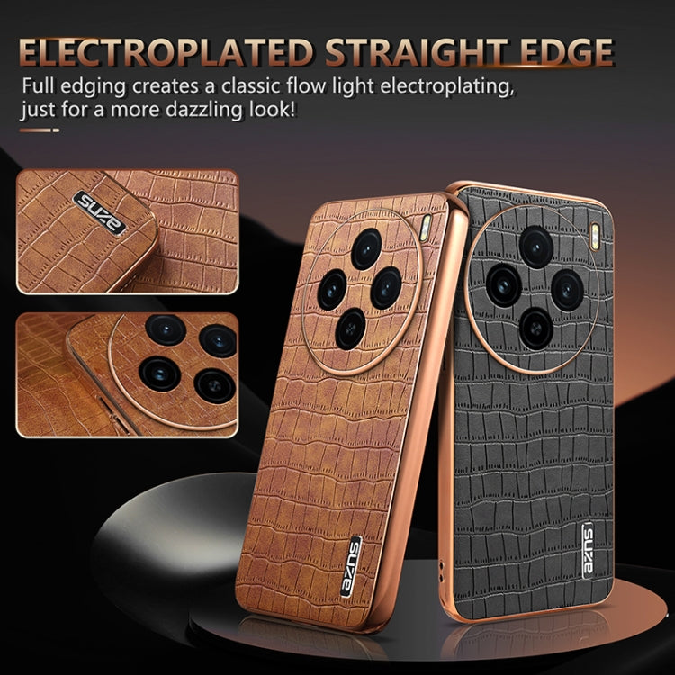 For vivo X100 5G AZNS Electroplated Frame Crocodile Texture Full Coverage Phone Case(Blue)