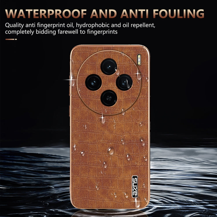 For vivo X100 5G AZNS Electroplated Frame Crocodile Texture Full Coverage Phone Case(White)