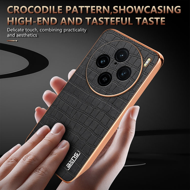 For vivo X100 Pro 5G / X100s Pro AZNS Electroplated Frame Crocodile Texture Full Coverage Phone Case(Black)