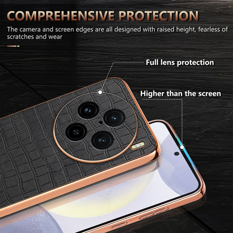 For vivo X100 Pro 5G / X100s Pro AZNS Electroplated Frame Crocodile Texture Full Coverage Phone Case(Brown)
