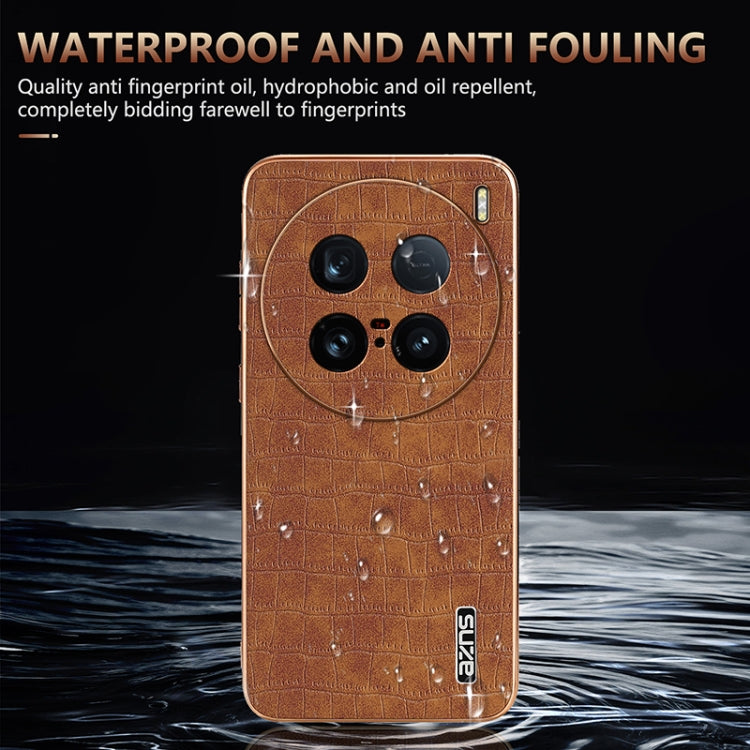 For vivo X100 Ultra AZNS Electroplated Frame Crocodile Texture Full Coverage Phone Case(Black)