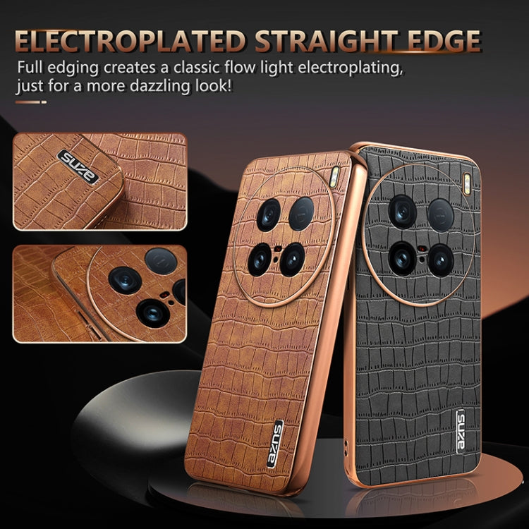 For vivo X100 Ultra AZNS Electroplated Frame Crocodile Texture Full Coverage Phone Case(Green)