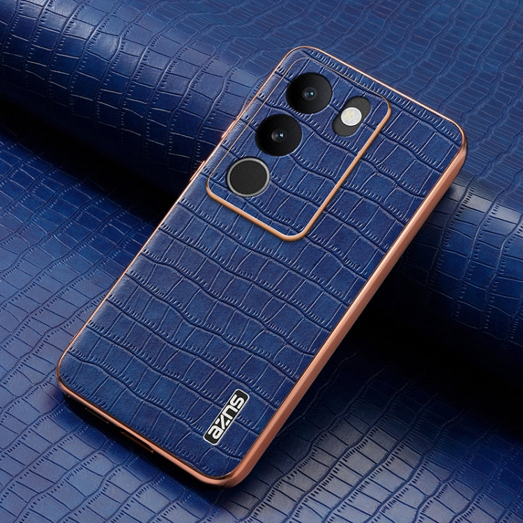 For vivo S17 / S17 Pro / S17t AZNS Electroplated Frame Crocodile Texture Full Coverage Phone Case(Blue)