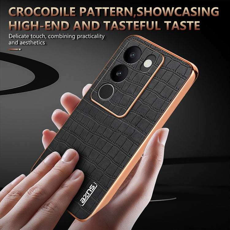 For vivo V29 / V29 Pro AZNS Electroplated Frame Crocodile Texture Full Coverage Phone Case(Brown)