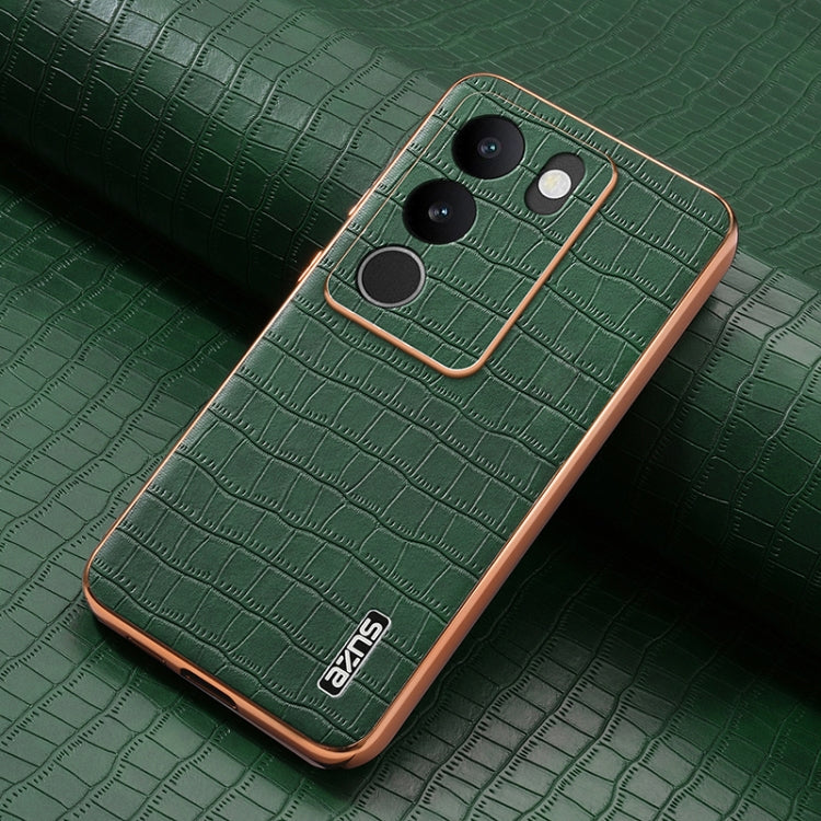 For vivo V29 / V29 Pro AZNS Electroplated Frame Crocodile Texture Full Coverage Phone Case(Green)