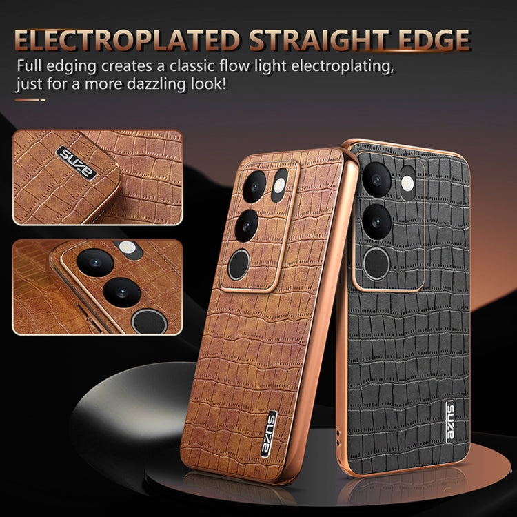 For vivo V29 / V29 Pro AZNS Electroplated Frame Crocodile Texture Full Coverage Phone Case(Blue)