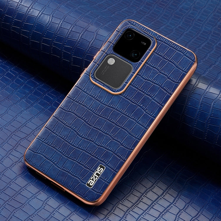 For vivo S18 / S18 Pro AZNS Electroplated Frame Crocodile Texture Full Coverage Phone Case(Blue)