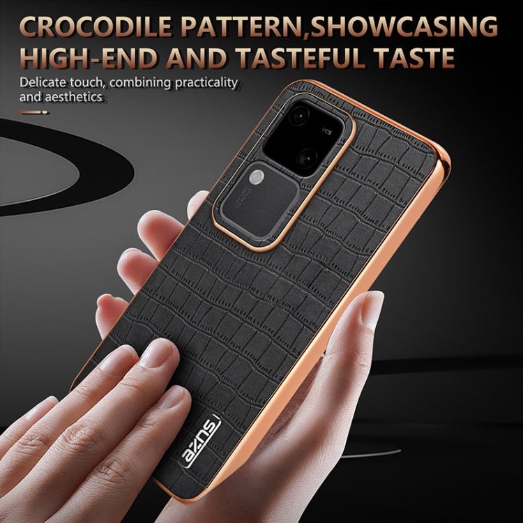 For vivo S18 / S18 Pro AZNS Electroplated Frame Crocodile Texture Full Coverage Phone Case(Blue)