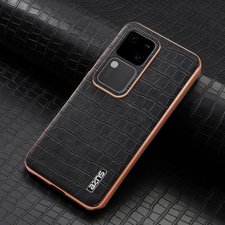 For vivo V30 / V30 Pro AZNS Electroplated Frame Crocodile Texture Full Coverage Phone Case(Black)