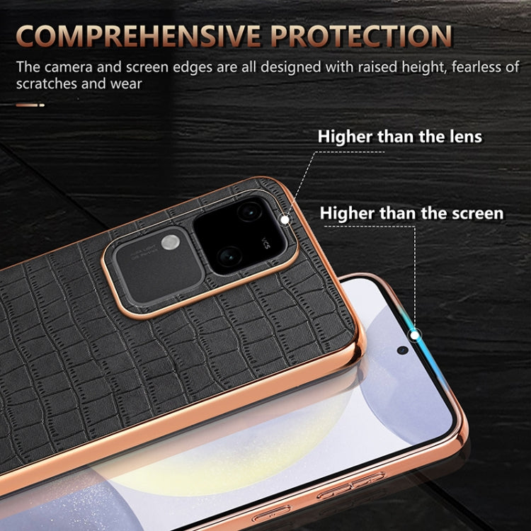 For vivo V30 / V30 Pro AZNS Electroplated Frame Crocodile Texture Full Coverage Phone Case(Brown)