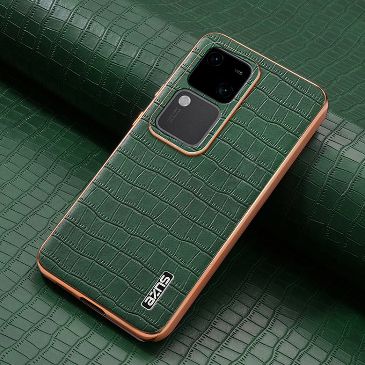For vivo V30 / V30 Pro AZNS Electroplated Frame Crocodile Texture Full Coverage Phone Case(Green)