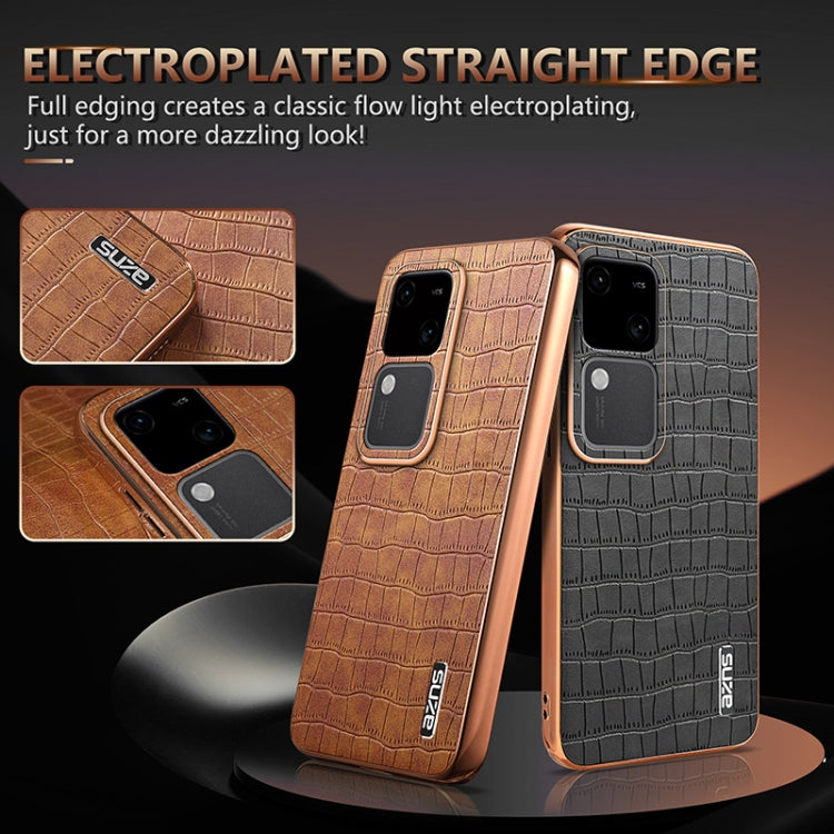 For vivo V30 / V30 Pro AZNS Electroplated Frame Crocodile Texture Full Coverage Phone Case(Blue)