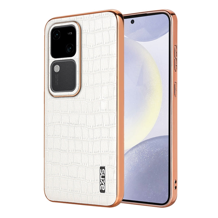 For vivo V30 / V30 Pro AZNS Electroplated Frame Crocodile Texture Full Coverage Phone Case(White)