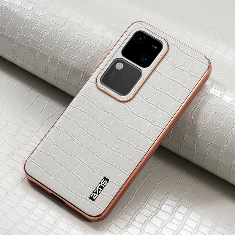 For vivo V30 / V30 Pro AZNS Electroplated Frame Crocodile Texture Full Coverage Phone Case(White)