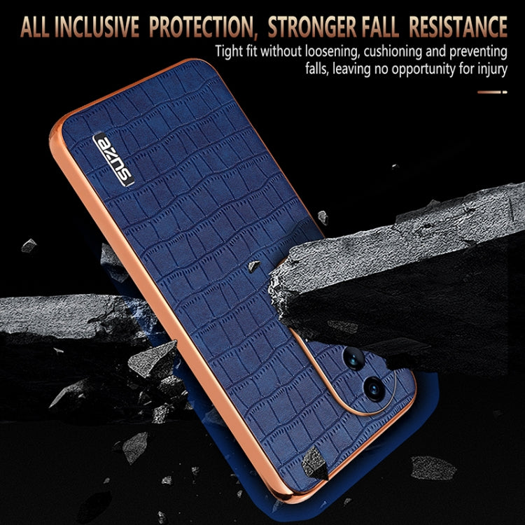 For vivo S19 AZNS Electroplated Frame Crocodile Texture Full Coverage Phone Case(Brown)