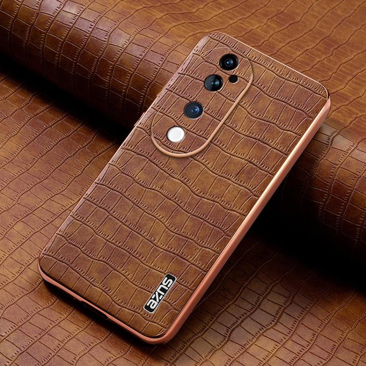 For vivo S19 Pro AZNS Electroplated Frame Crocodile Texture Full Coverage Phone Case(Brown)