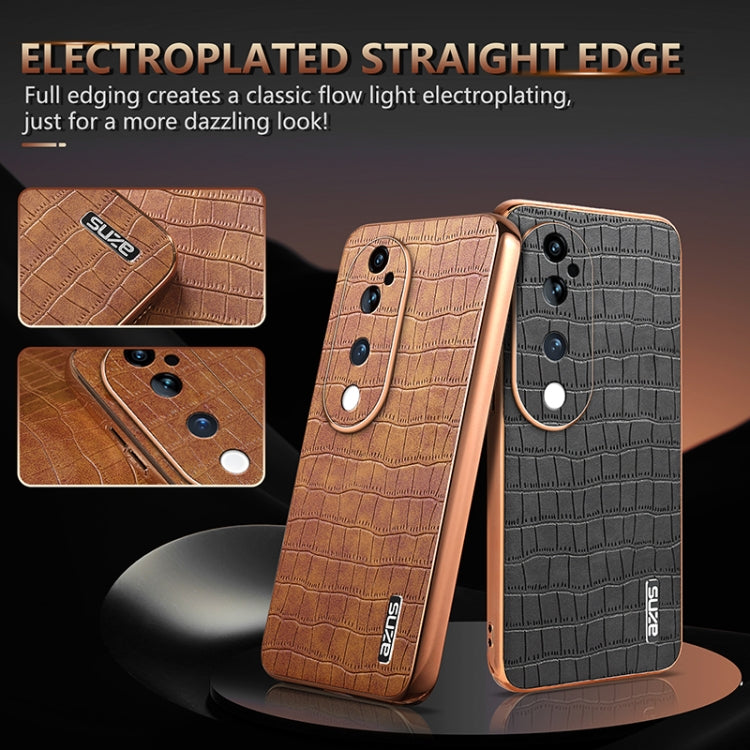 For vivo S19 Pro AZNS Electroplated Frame Crocodile Texture Full Coverage Phone Case(Brown)