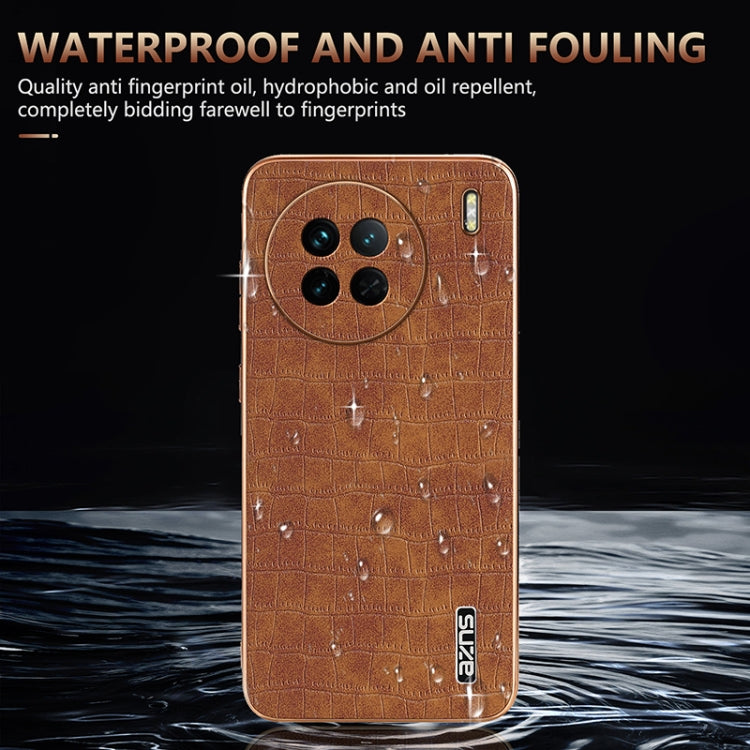 For vivo X90 / X90s AZNS Electroplated Frame Crocodile Texture Full Coverage Phone Case(Brown)