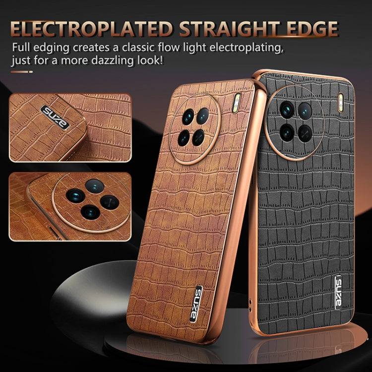 For vivo X90 / X90s AZNS Electroplated Frame Crocodile Texture Full Coverage Phone Case(Blue)